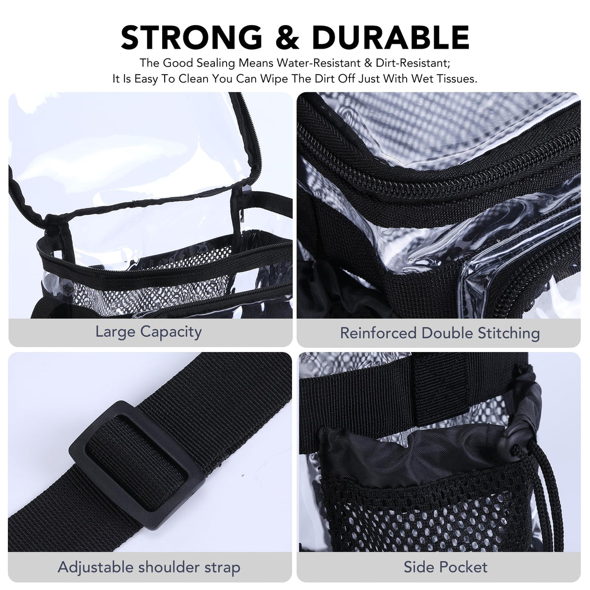 BORMELUN Stadium Approved Clear Lunch Bag mesh back pocket for snacks
