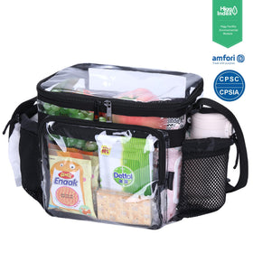 BORMELUN Stadium Approved Clear Lunch Bag side view showing two-pocket organization
