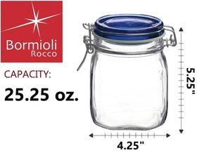Close-up of blue lid on Bormioli Rocco Fido square jar showing seal