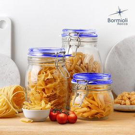 Bormioli Rocco Fido square jar organized in a pantry for easy access