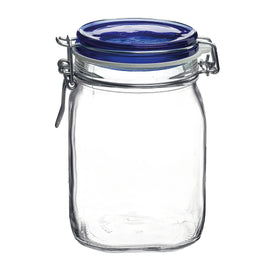 Bormioli Rocco Fido square jaw jar with blue lid, 33-3/4 oz, airtight storage option