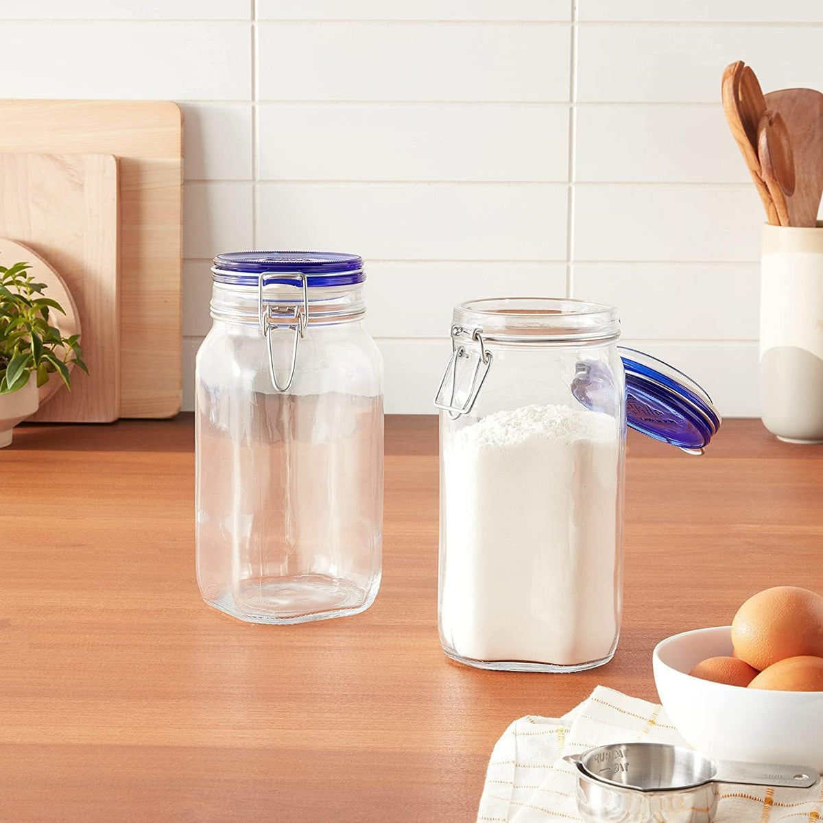 Pasta stored in the Fido jar, saving shelf space.