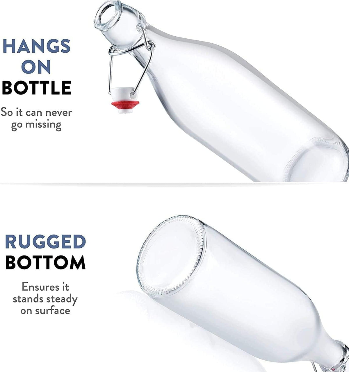 Clear glass Giara bottle showcases beverages beautifully on the table.