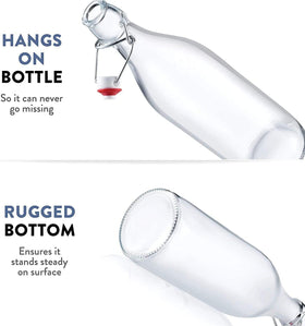 Clear glass Giara bottle showcases beverages beautifully on the table.