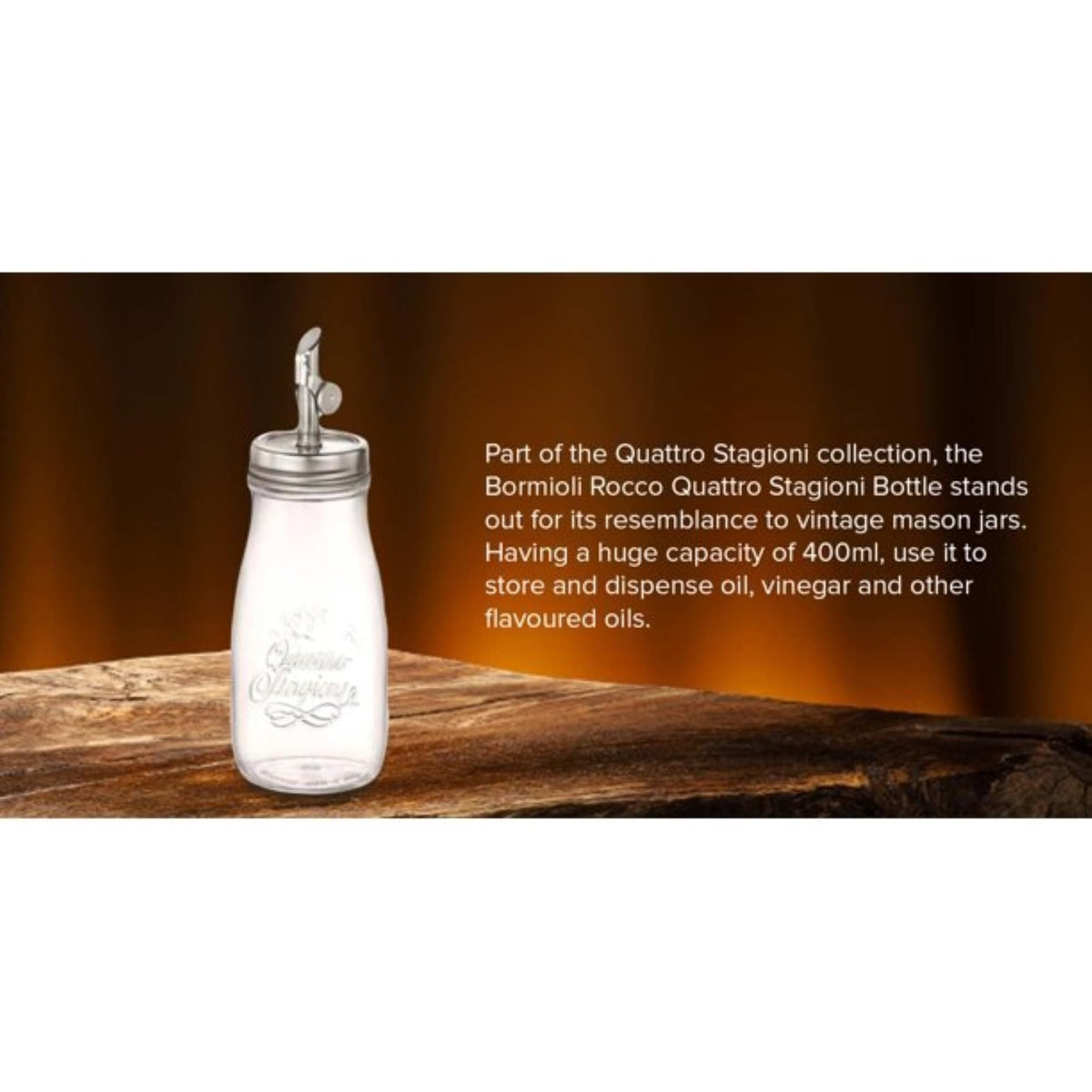 Bormioli Rocco Quattro Stagioni ideal for infused oils and homemade dressings.