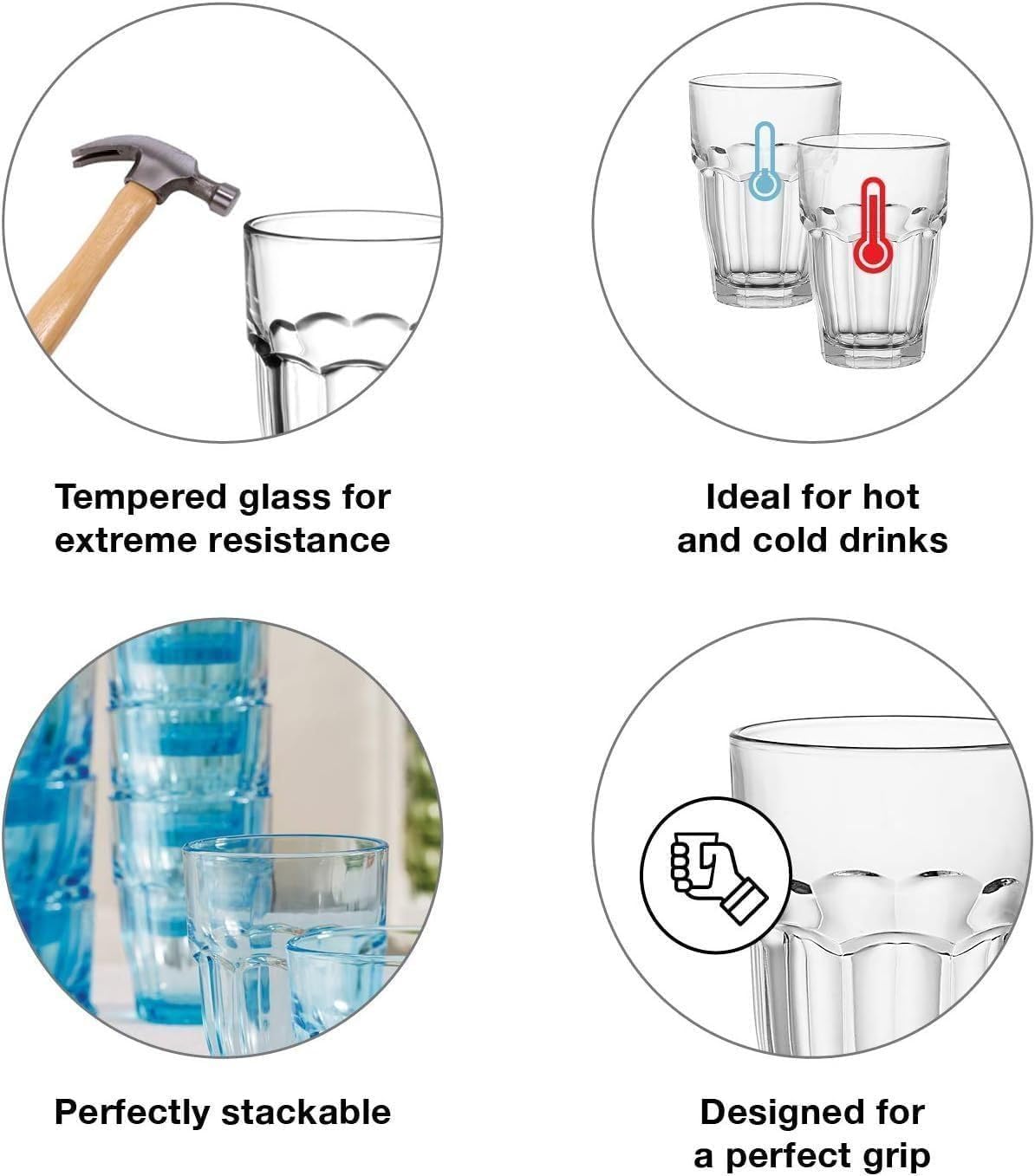 Bormioli Rocco Rock Bar tempered glass resists heat chips and wear