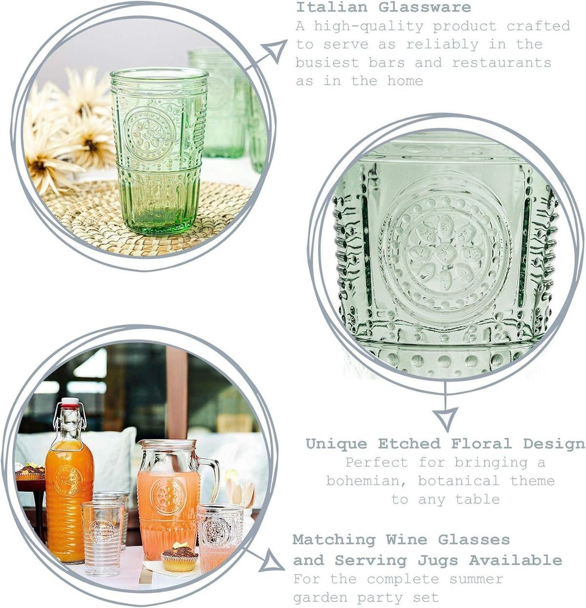 Romantic highball glasses used in a formal dinner setup