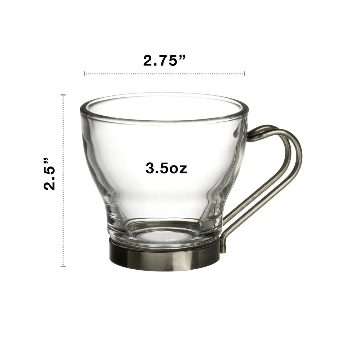 Bormioli Rocco Verdi espresso cups measure about 2.75 inches in diameter.