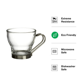 Bormioli Rocco Verdi tempered glass espresso cups designed for hot beverages.
