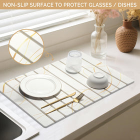 Bornerwhite foldable drying mat stored flat for compact storage.