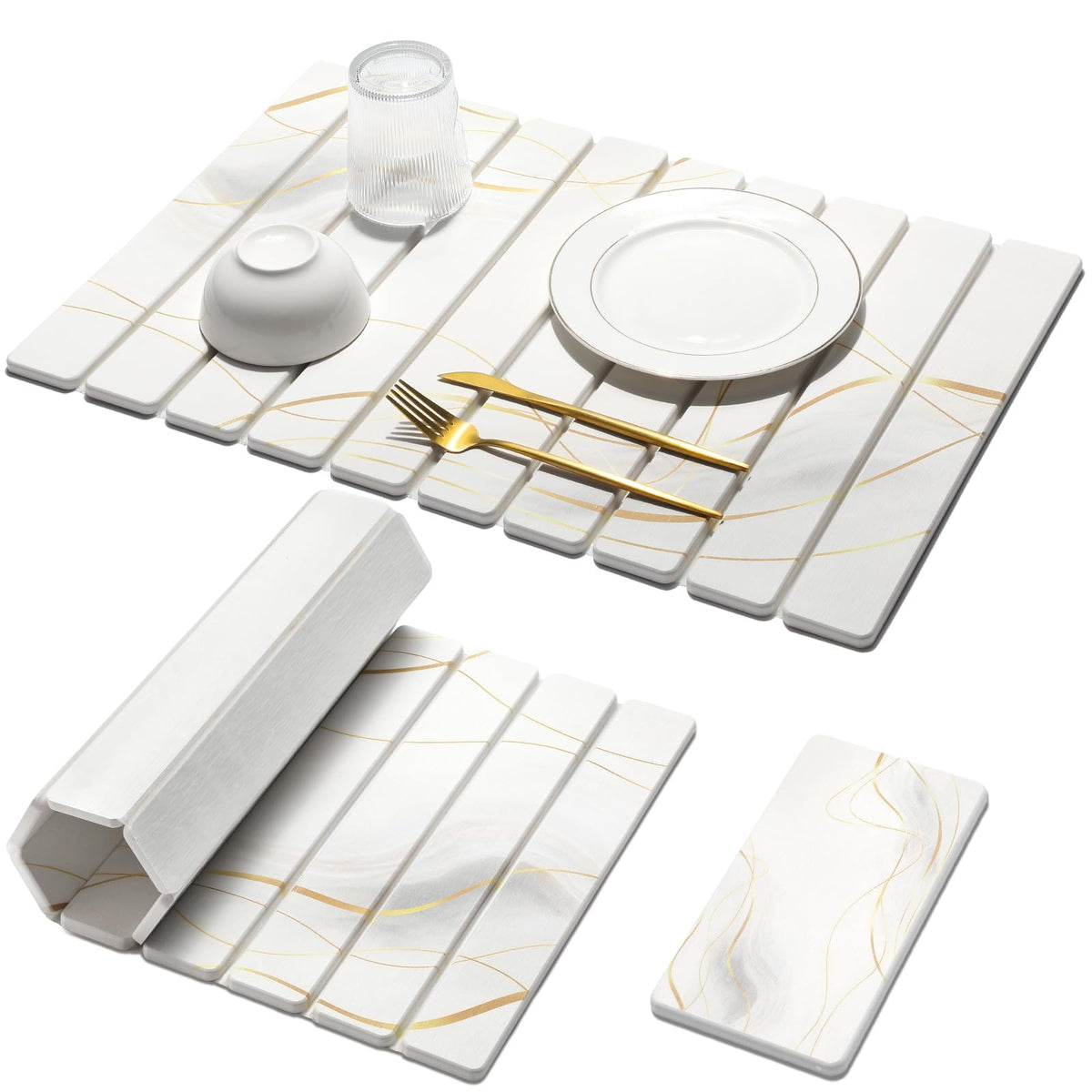 Bornerwhite large stone drying mat on counter quickly absorbs water, protecting surfaces.