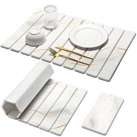 Bornerwhite large stone drying mat on counter quickly absorbs water, protecting surfaces.