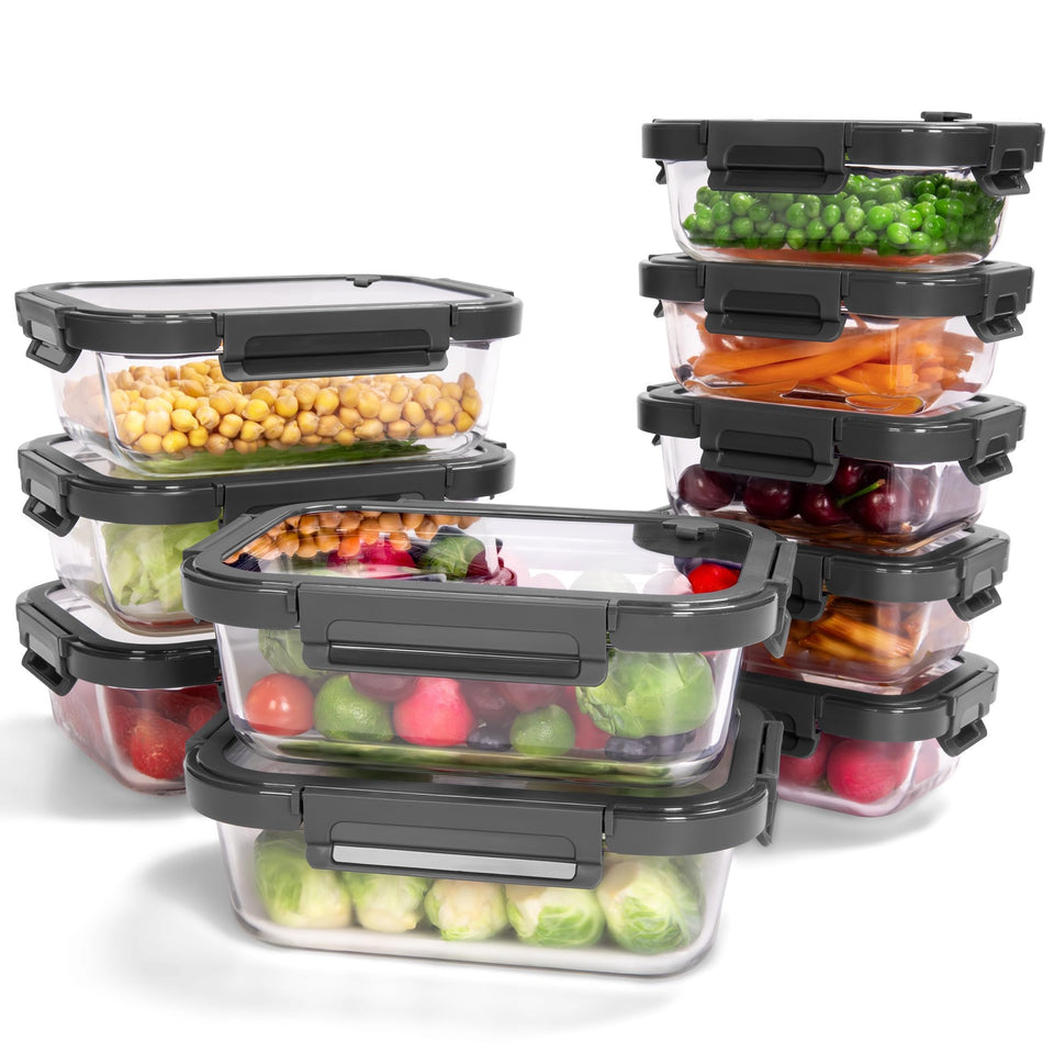 BOROHOUSE 10-pack glass containers for meal prep and leftovers.