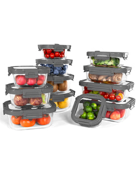 BOROHOUSE 12-pack glass containers with tempered lids for versatile meal prep and freshness