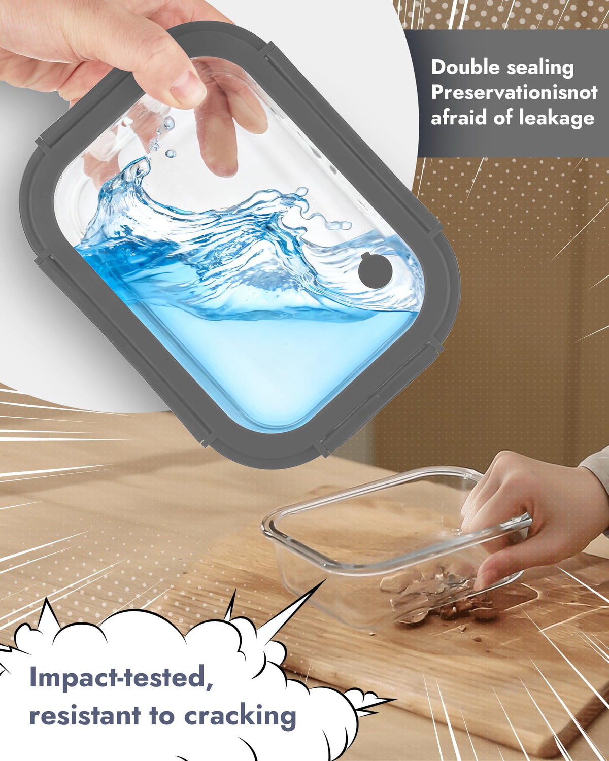 Square borohouse glass container keeps leftovers organized and ready for grab-and-go lunches