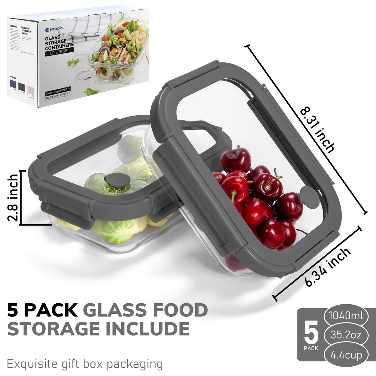 BOROHOUSE tempered lid with airtight seal keeps odors in check during storage.