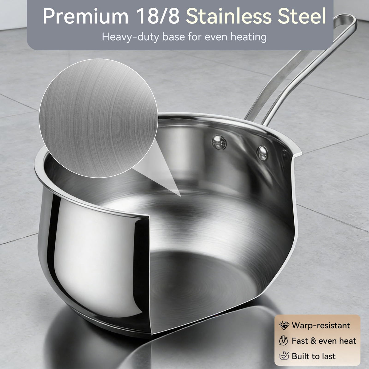 Boryenty 18/8 stainless steel pot resists rust for daily meals.