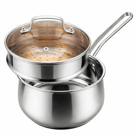 Boryenty 2.5qt saucepan with steamer basket for dual cooking of grains and vegetables.