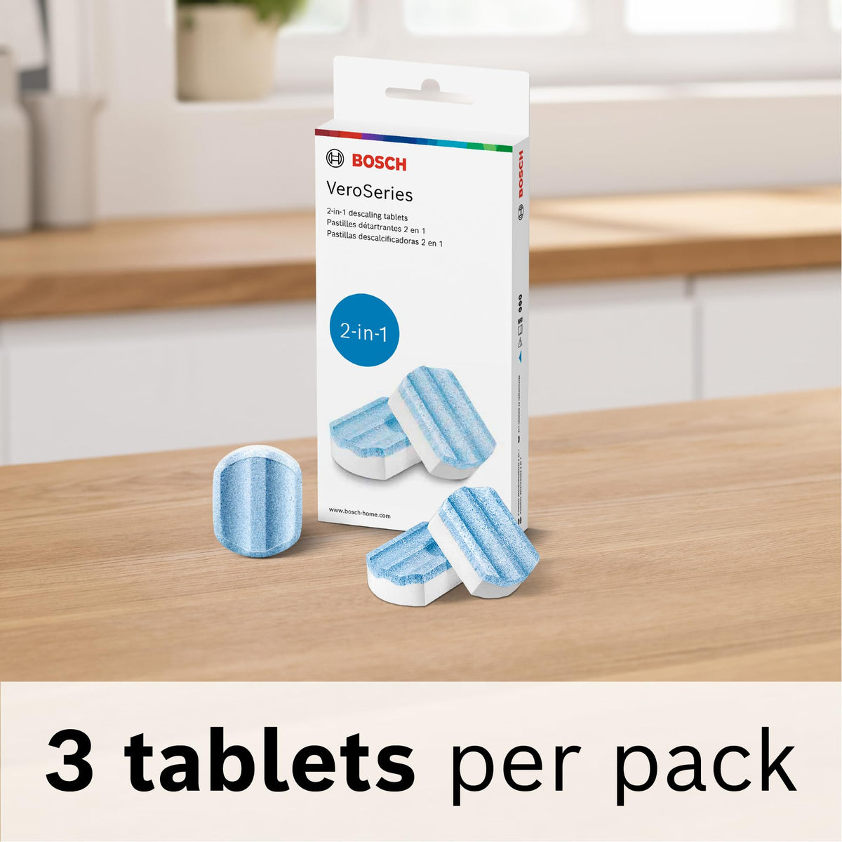 Authentic Bosch accessory packaging for VeroCafe descaling tablets.