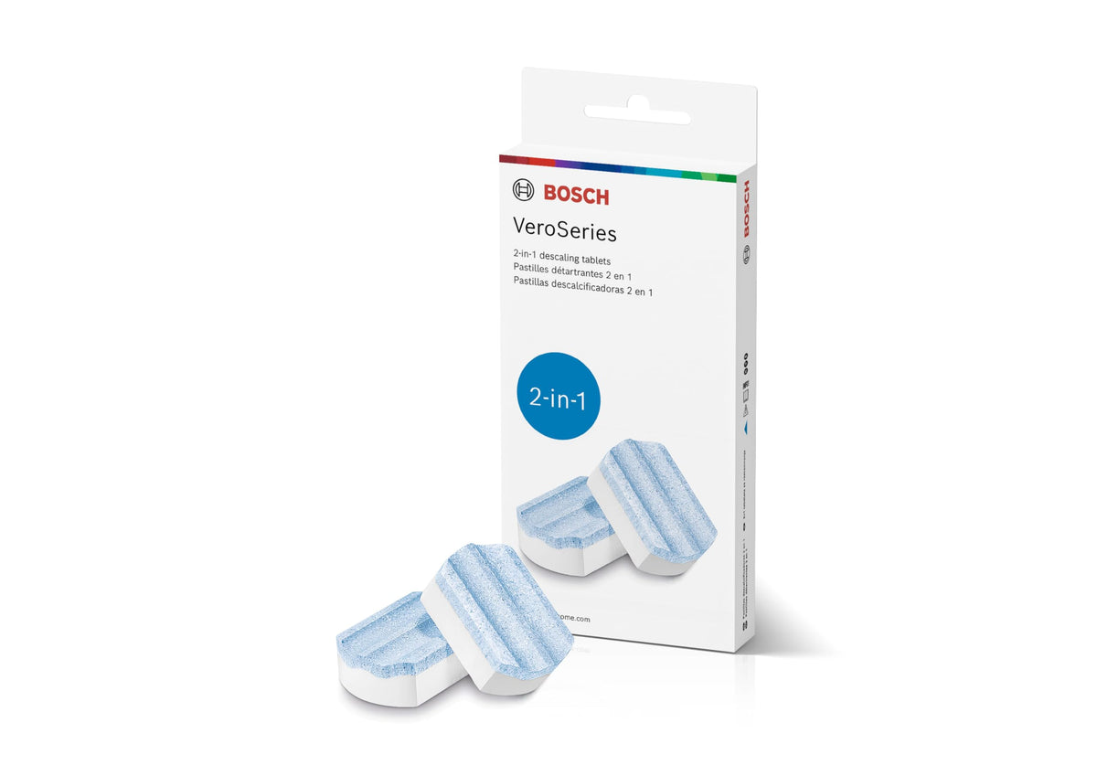 Bosch VeroCafe descaling tablets pack for easy machine maintenance.