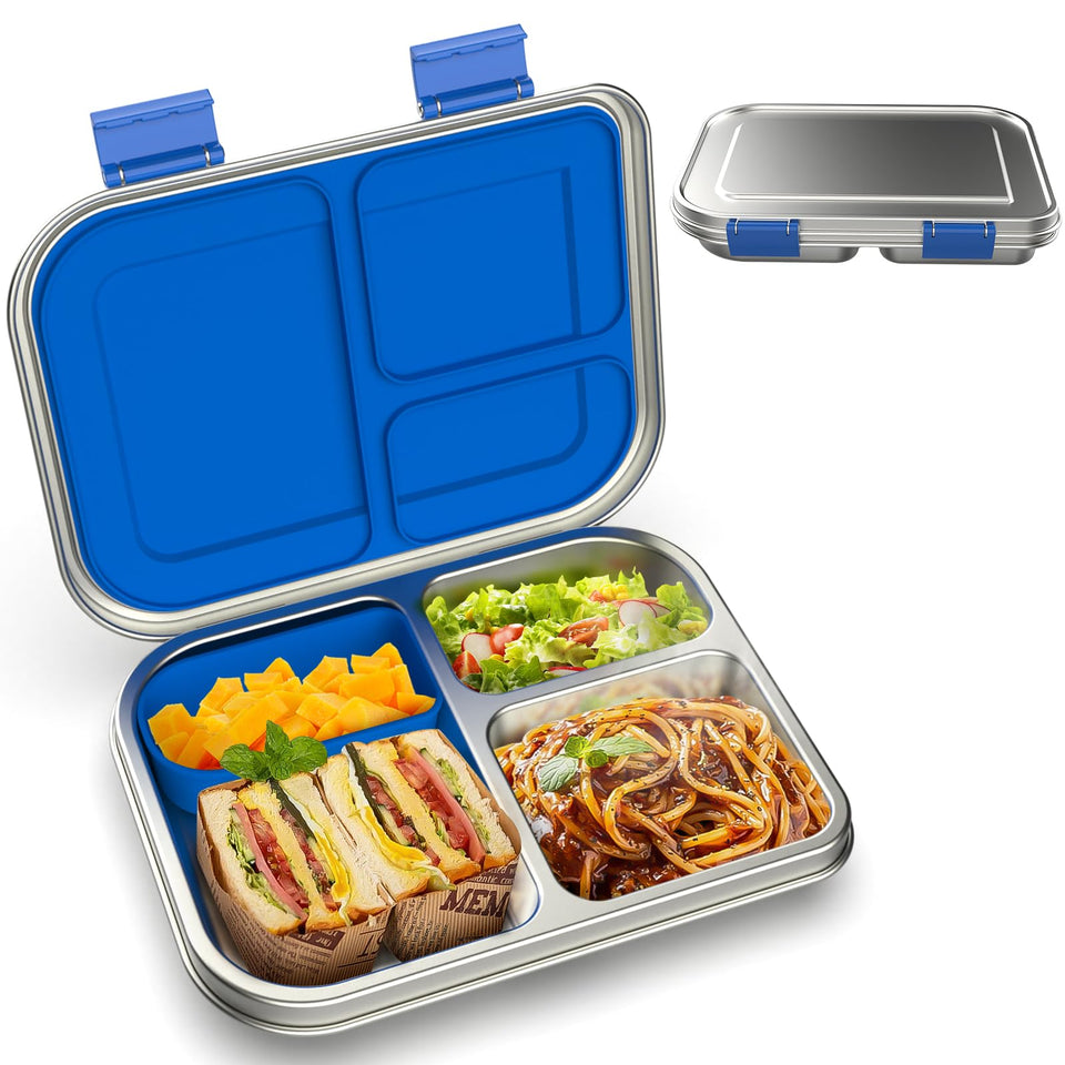 BOSEDSANG stainless steel kids lunch box with three compartments keeps meals organized