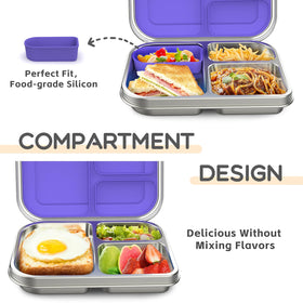 BOSEDSANG lunch box with 3 compartments keeps meals organized for school and travel.