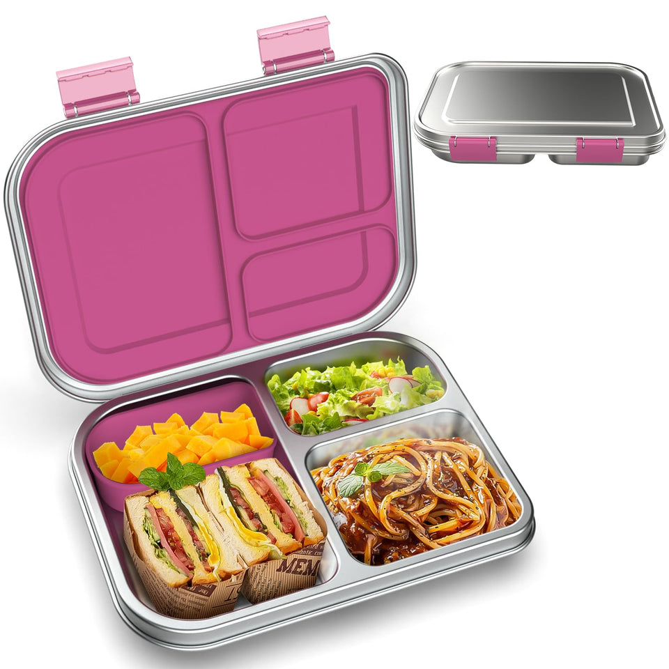 BOSEDSANG stainless steel kids lunch box with three compartments keeps meals organized for school lunches