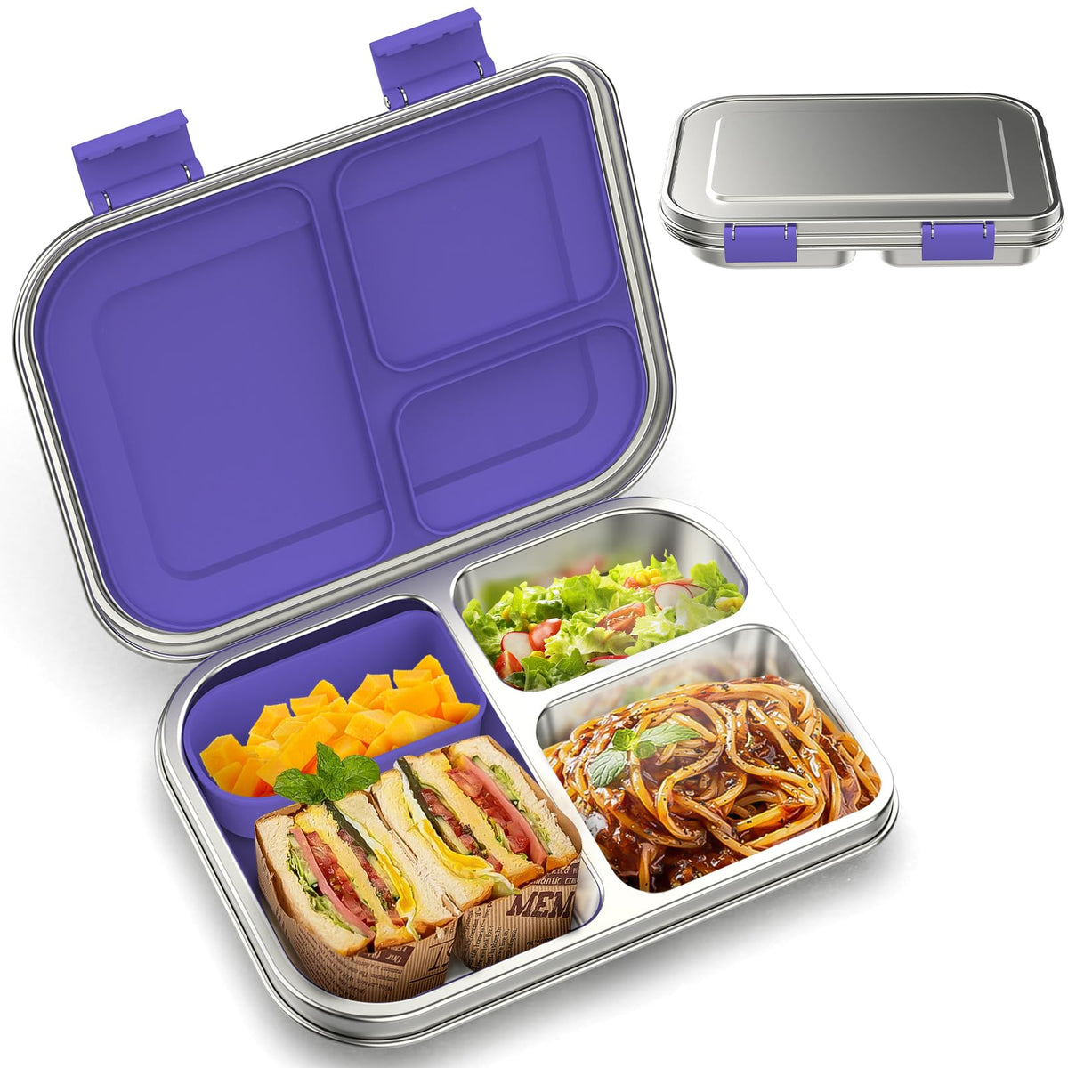 BOSEDSANG stainless steel kids lunch box—front view, durable and safe for school meals.