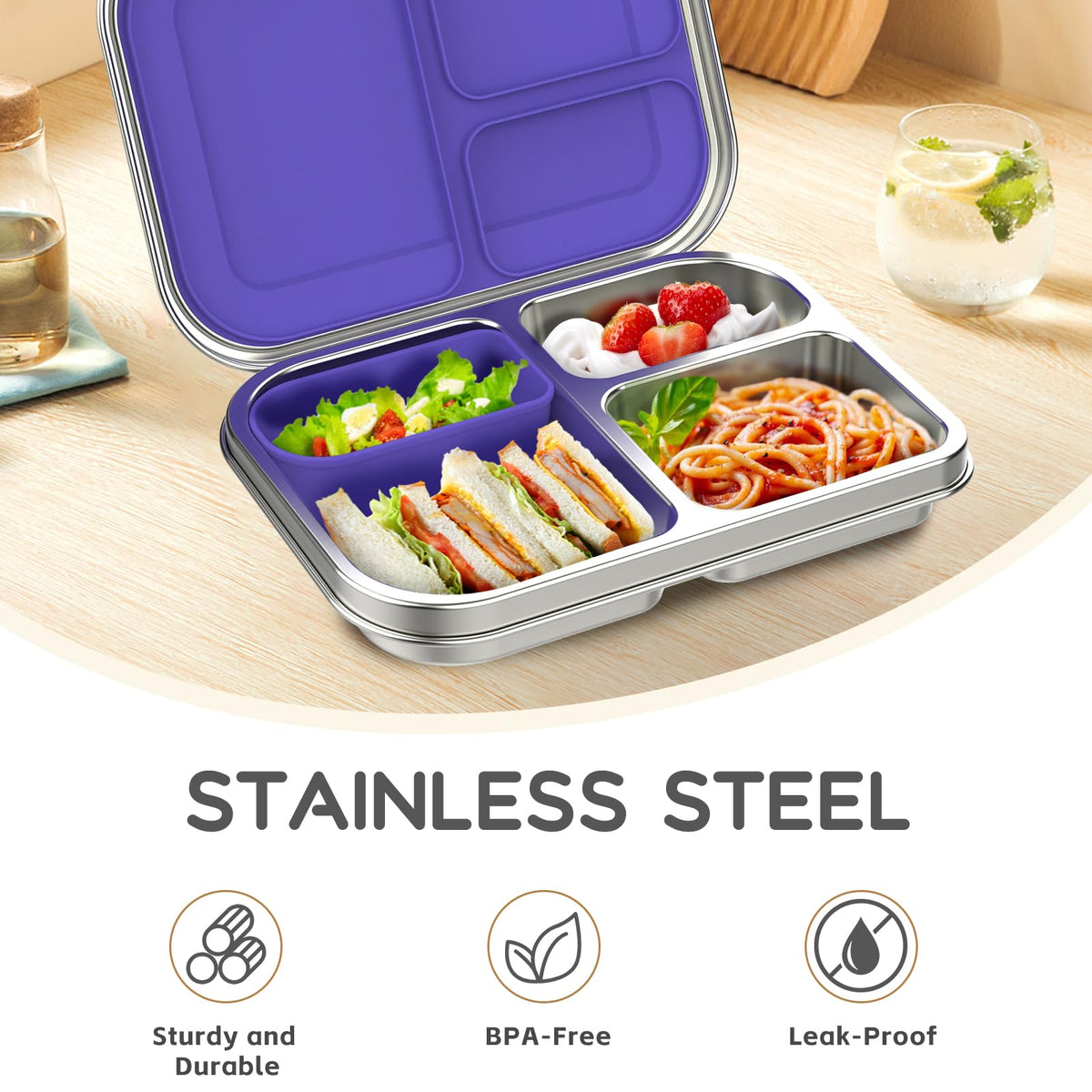 BOSEDSANG lunch box with silicone container preserves freshness and separates snacks and sides.