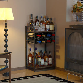 Bosimeca 3-tier wine rack with wood frame stores bottles neatly for organized entertaining.
