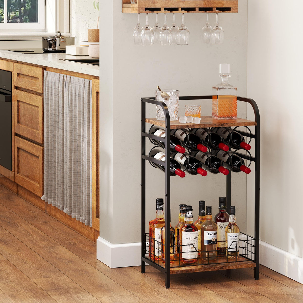 Bosimeca wood cabinet with black frame blends rustic and modern aesthetics.