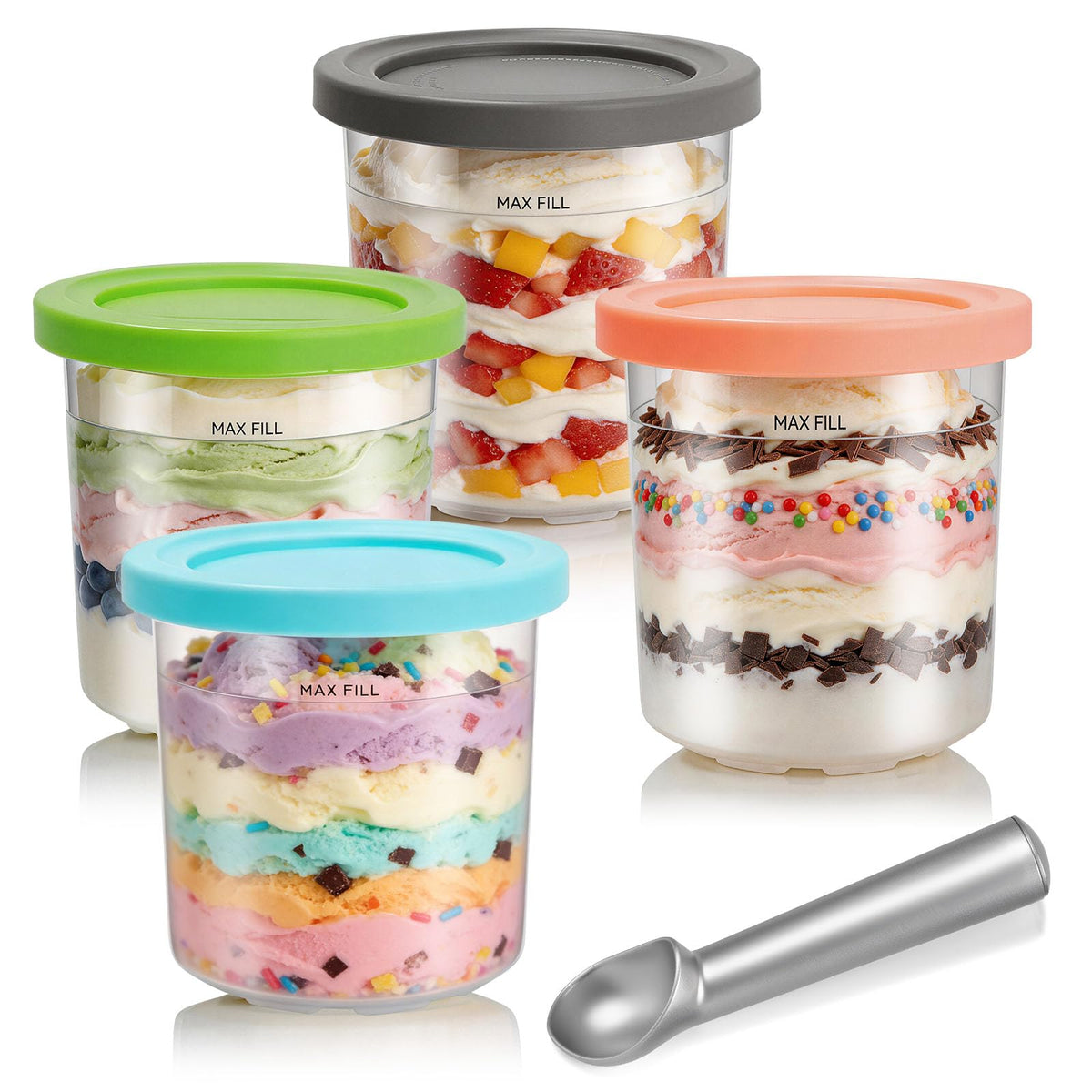 Bosizhang Ninja Creami 16oz pint with color lid keeps flavors fresh between batches.
