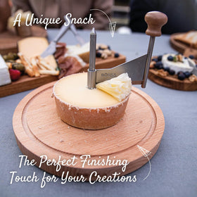 BOSKA Amigo pin accessory helps secure the cheese wheel during shaving.
