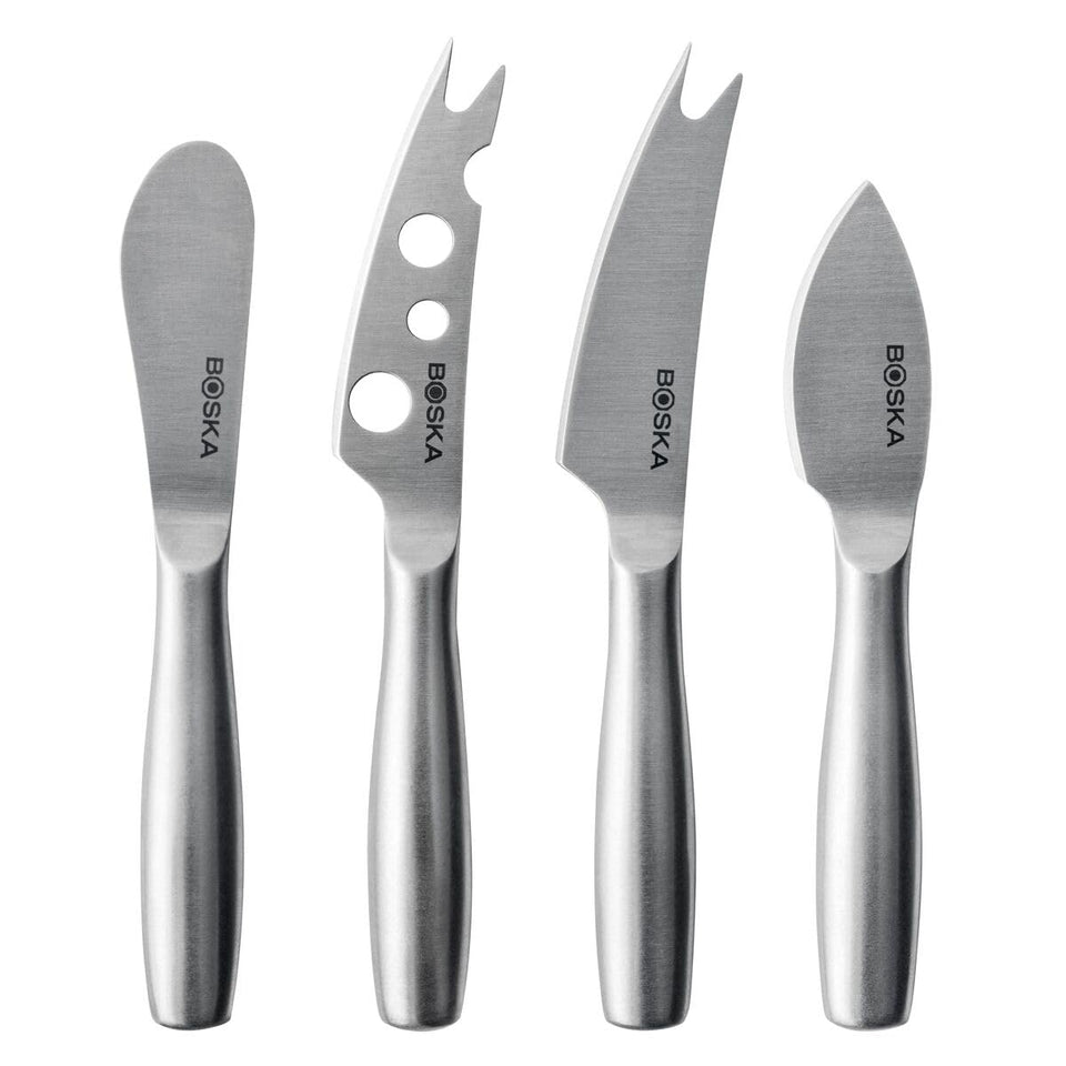 Boska four-piece cheese knife set for soft cheeses, smooth slicing.