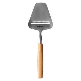 Boska Amigo cheese slicer handle close-up with ergonomic beech wood grip for comfort