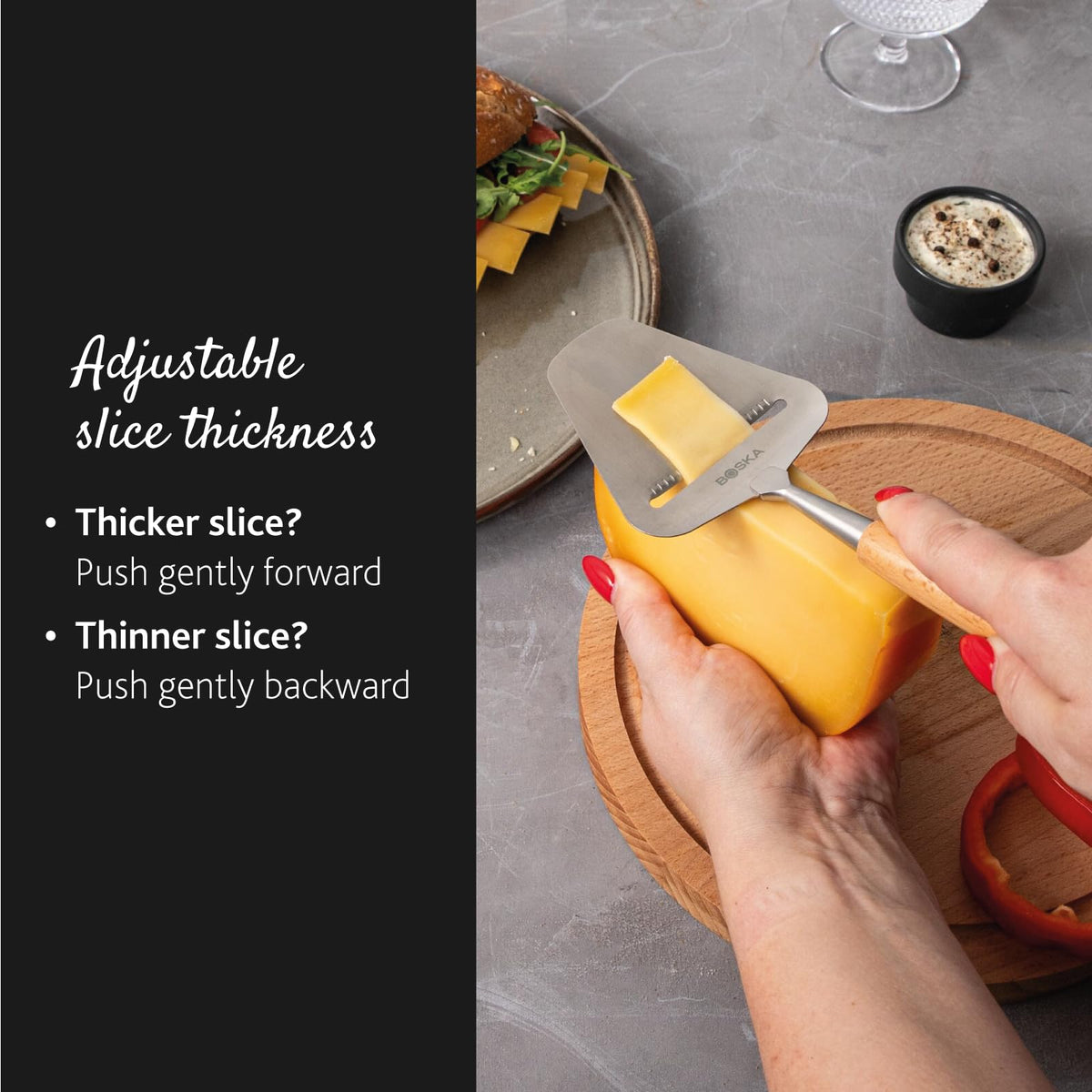 Boska Amigo compatible with mature cheeses for even, easy slices