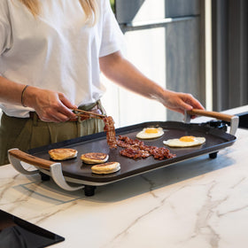 BOSKA Large Electric Griddle Pro ceramic nonstick coating for easy release and cleanup.