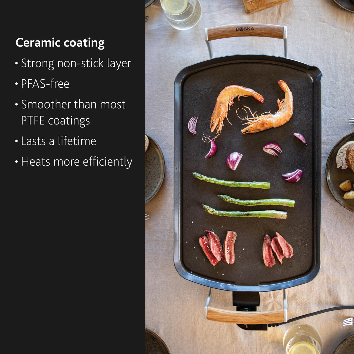 BOSKA Large Electric Griddle Pro long 6.5-foot cord for flexible placement.
