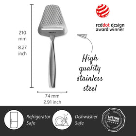 Boska Monaco+ slices sit evenly on a cheese block for uniform wedges