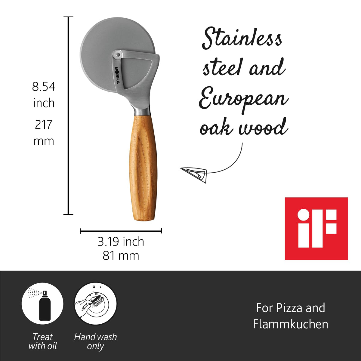 Boska Oslo stainless steel body provides stable, rattle-free slicing.