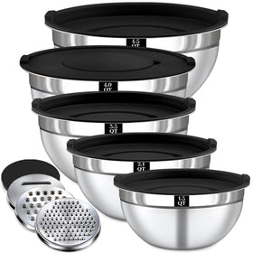 Boskermeal 8pcs mixing bowls with lids shown nesting for compact storage