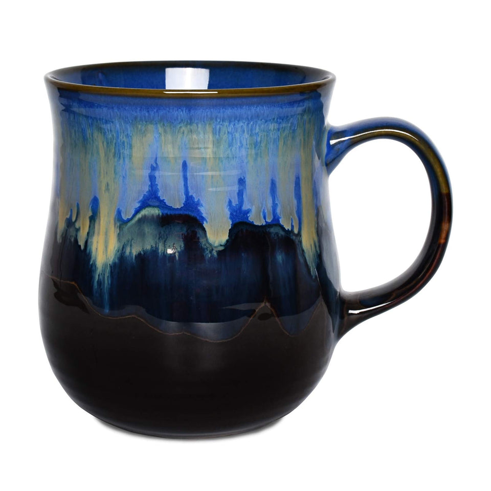 Bosmarlin blue ceramic mug with large 21oz capacity for home or office.