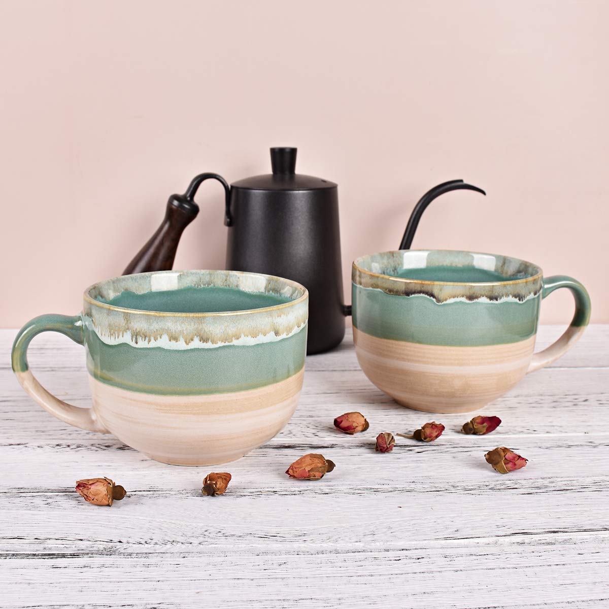 Bosmarlin green ceramic mug on a desk, ideal for office use