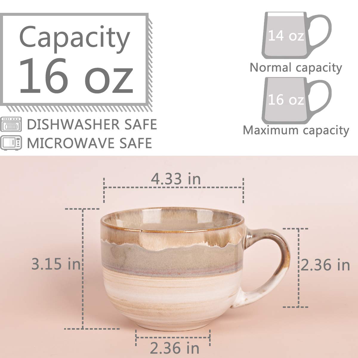 Bosmarlin large ceramic mug set 2 grey variant ideal for office or home use