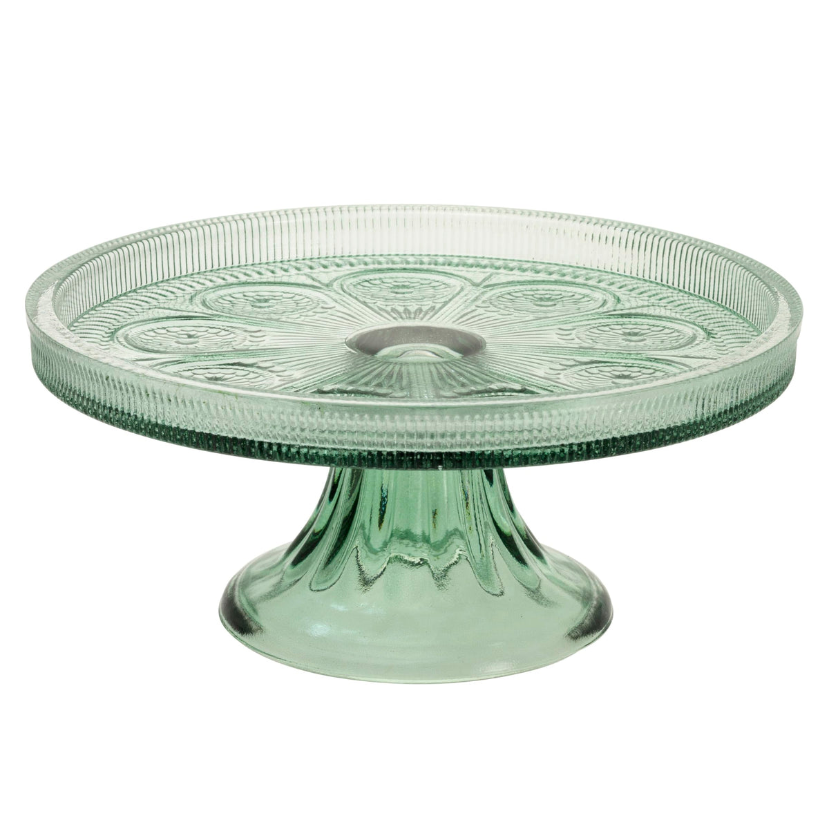 Boston International vintage glass cake stand on a round pedestal for elegant dessert displays