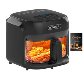 Boswell Glass Air Fryer 7.5QT with transparent bowl enables precise cooking monitoring.