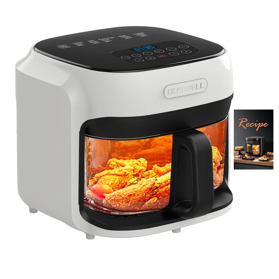 BOSWELL Glass Air Fryer front view for quick monitoring while cooking.