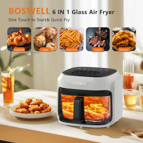 BOSWELL Glass Air Fryer transparent fry bowl lets you track crisp progress.
