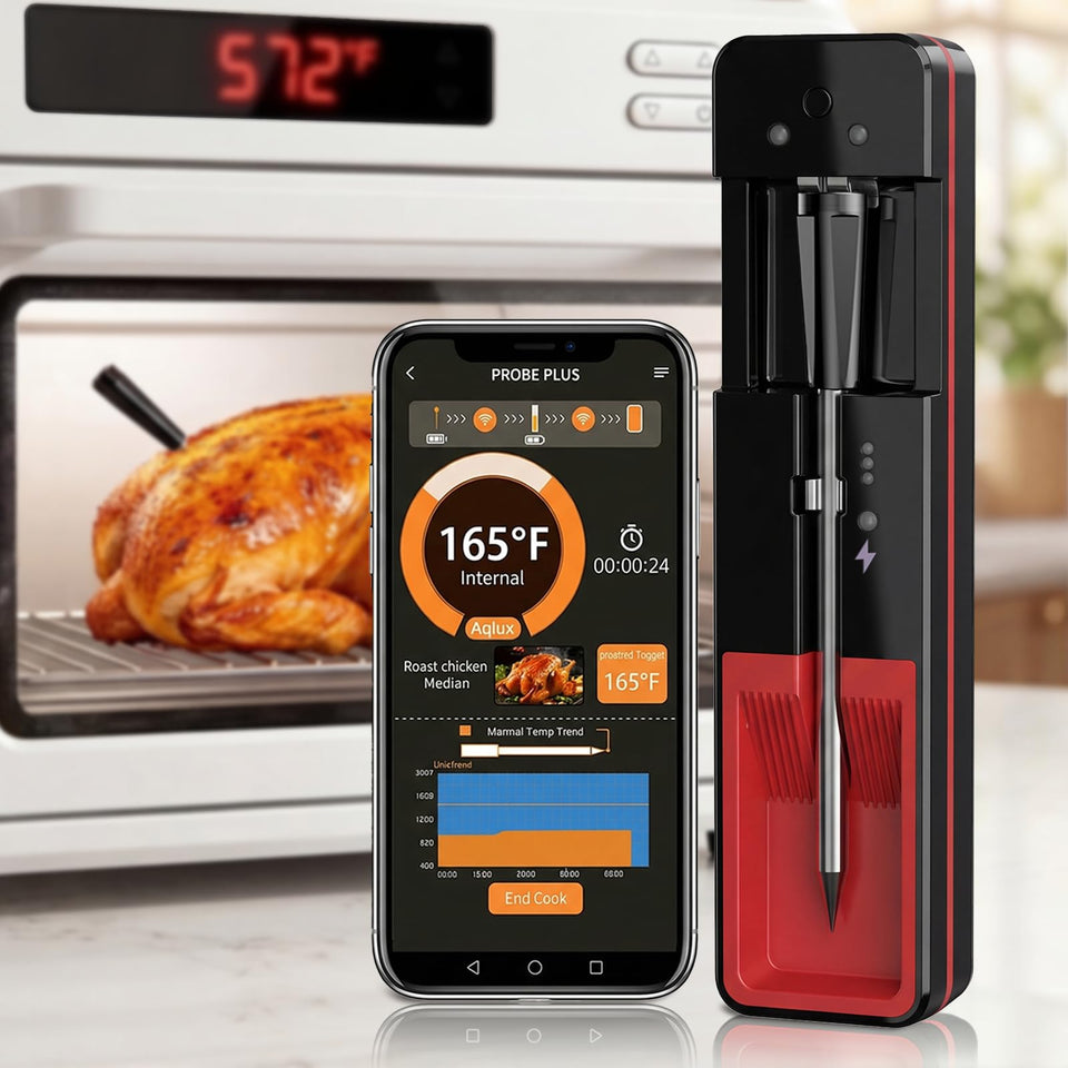 BOTDOYS meat thermometer probe inside an oven showing precise temperature for perfect cooking