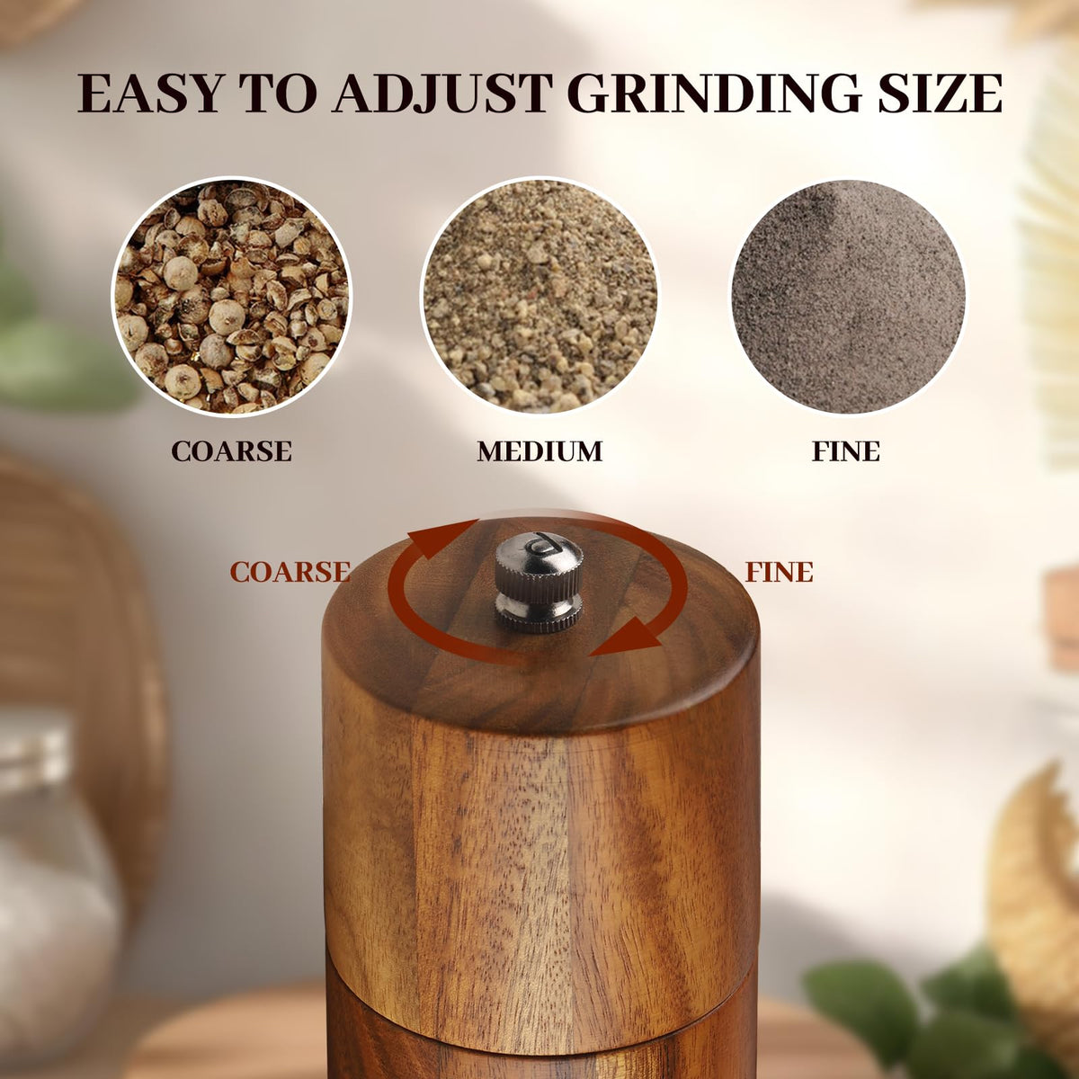 BOTOP Acacia grinders on a kitchen counter ready for everyday meals